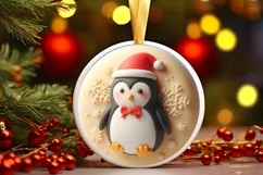 Christmas Penguin with Depth Round Sticker Ornament PNG Product Image 1