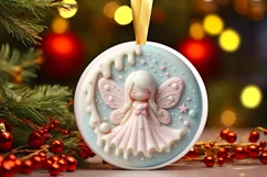Christmas Fairy with Melting Edges Round Sticker Ornament Product Image 1