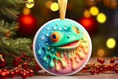 Pastel Christmas Frog with Melting Edges Round Sticker Product Image 1