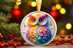 Pastel Christmas Owl with Depth Round Sticker Ornament PNG Product Image 3