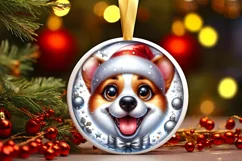 Christmas Dog Round Ornament Sublimation PNG Product Image 1