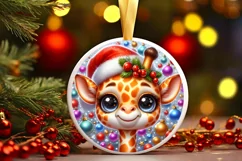 Giraffe with big eyes Round Christmas Ornament Sublimation Product Image 3