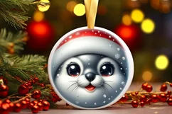 Christmas Seal Round Ornament Sublimation PNG Product Image 1