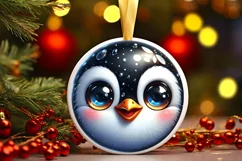 Christmas Penguin Round Ornament Sublimation PNG Product Image 1