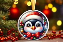 Christmas Penguin Round Ornament Sublimation PNG Product Image 1