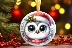 Christmas Owl Round Ornament Sublimation PNG Product Image 3