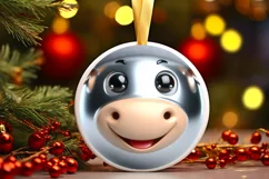 Christmas Cow Round Ornament Sublimation PNG Product Image 1