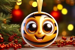 Christmas Bee Round Ornament Sublimation PNG Product Image 1