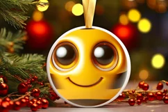 Christmas Bee Round Ornament Sublimation PNG Product Image 3