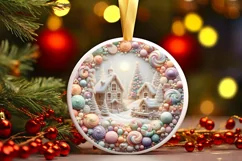 Christmas Scene Round Ornament Sublimation PNG Product Image 3