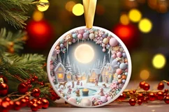 Christmas Scene Round Ornament Sublimation PNG Product Image 1