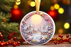 Christmas Scene Round Ornament Sublimation PNG Product Image 3