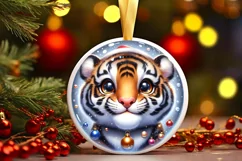 Christmas Tiger Round Ornament Sublimation PNG Product Image 3