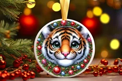 Christmas Tiger Round Ornament Sublimation PNG Product Image 1