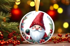 Watercolor Christmas Gnome Round Ornament Sublimation PNG Product Image 3