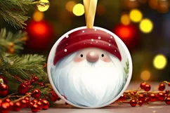 Watercolor Christmas Gnome Round Ornament Sublimation PNG Product Image 3