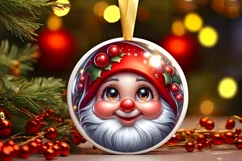 Christmas Gnome Round Ornament Sublimation PNG Product Image 3