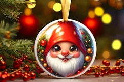 Christmas Gnome Round Ornament Sublimation PNG Product Image 1