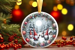 Watercolor Christmas Gnomes Round Ornament Sublimation PNG Product Image 3