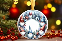 Watercolor Christmas Gnomes Round Ornament Sublimation PNG Product Image 1