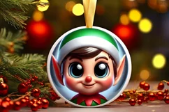 Christmas Elf Round Ornament Sublimation PNG Product Image 3