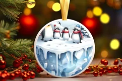 Watercolor Christmas Penguins Ornament Product Image 1