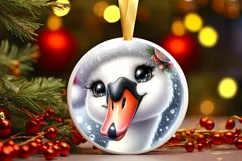 Christmas Swan Round Ornament Sublimation PNG Product Image 3