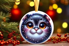Christmas Cat Round Ornament Sublimation PNG Product Image 3