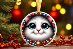 Christmas Cat Round Ornament Sublimation PNG Product Image 1