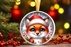 Christmas Fox Round Ornament Sublimation PNG Product Image 1