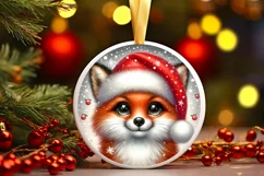 Christmas Fox Round Ornament Sublimation PNG Product Image 2