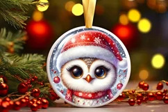 Christmas Owl Round Ornament Sublimation PNG Product Image 1