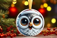 Christmas Owl Round Ornament Sublimation PNG Product Image 2