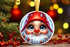 Christmas Gnome Round Ornament Sublimation PNG Product Image 1