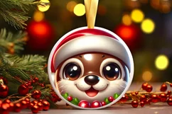Christmas Otter Round Ornament Sublimation PNG Product Image 3