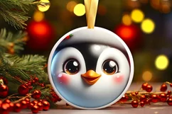 Christmas Penguin Round Ornament Sublimation PNG Product Image 1