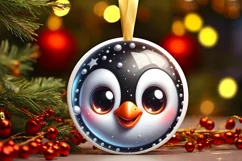 Christmas Penguin Round Ornament Sublimation PNG Product Image 1