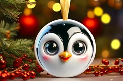 Christmas Penguin Round Ornament Sublimation PNG Product Image 3