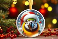 Christmas Parrot Round Ornament Sublimation PNG Product Image 3