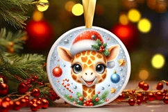 Christmas Giraffe Round Ornament Sublimation PNG Product Image 1