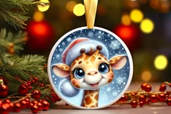 Christmas Giraffe Round Ornament Sublimation PNG Product Image 1