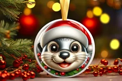 Christmas Otter Round Ornament Sublimation PNG Product Image 1