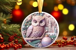Christmas Round Owl Ornament Sublimation Product Image 1