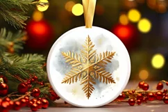 Golden Snow Flake Christmas Round Cute Ornament Sublimation Product Image 2