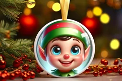 Christmas Elf Round Ornament Sublimation PNG Product Image 1