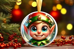Christmas Elf Round Ornament Sublimation PNG Product Image 3