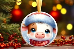 Cute Baby Cow Winter Snowflake PNG Product Image 1