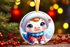 Cute Baby Cow Winter Snowflake PNG Product Image 3