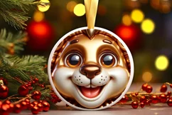 Christmas Lion Round Ornament Sublimation PNG Product Image 1