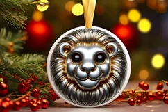 Christmas Lion Round Ornament Sublimation PNG Product Image 3